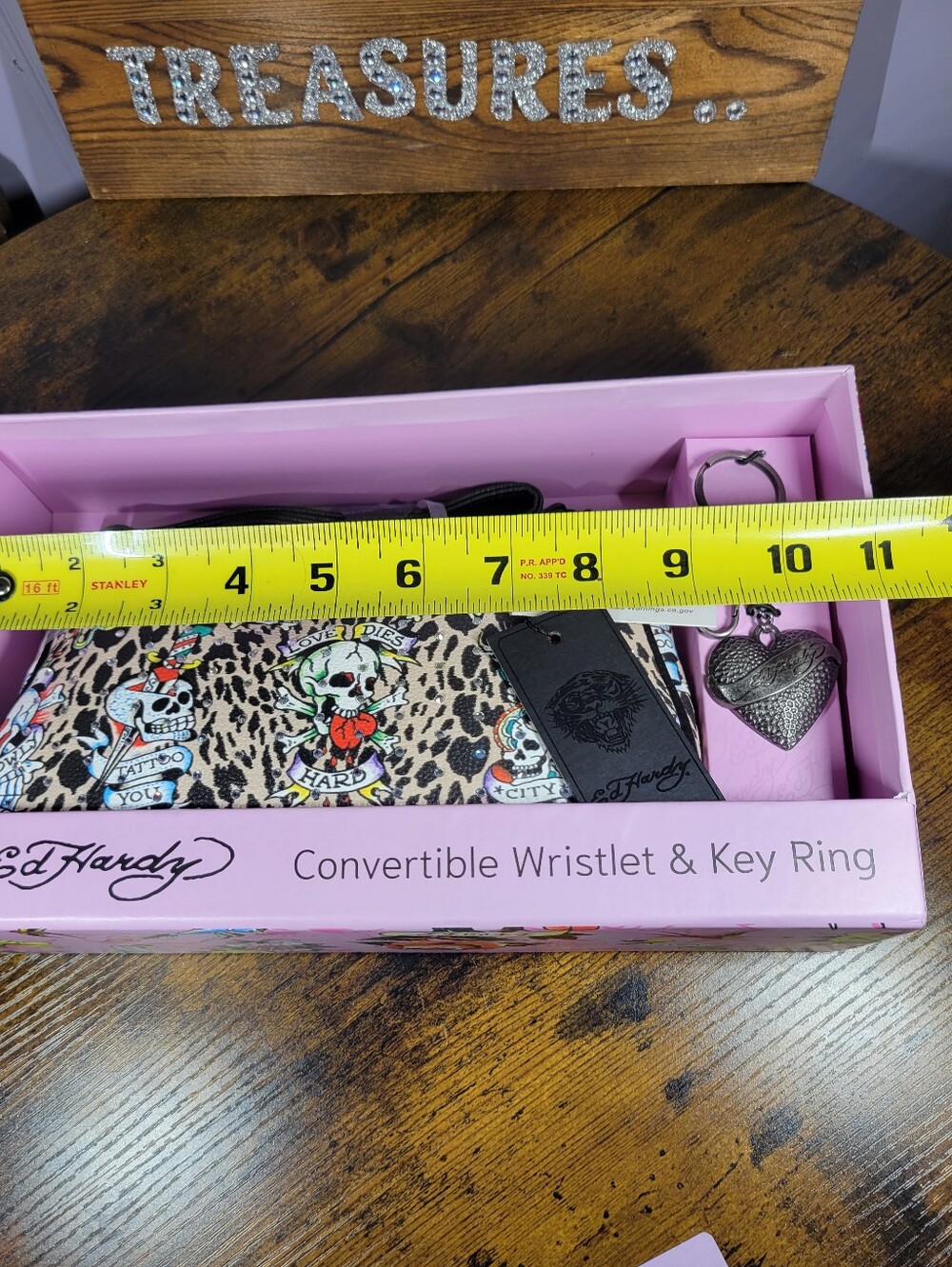 Ed Hardy Convertible Wristlet & Key Ring - Leopard Tattoo Print, Accents - Picture 6 of 11